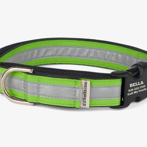 Custom Reflective Martingale Collar, Personalized Dog ID, Quick Release Buckle, Comfortable Training Collars, High Visibility, Apple Green
