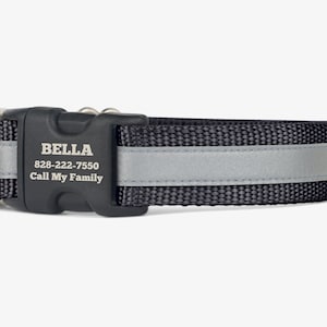 Reflective Dog Collar, Personalized Collar, Classic Dog Collar, Quick Release Collars, Webbing Dog Collar, High Visibility Collar, Black
