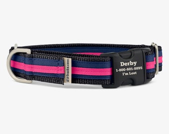 Stripe Martingale Dog Collar, Personalized, Pink Black Collar, Girl Dog Collar, Quick Release Buckle, Webbing Collar, No Slip, Derby