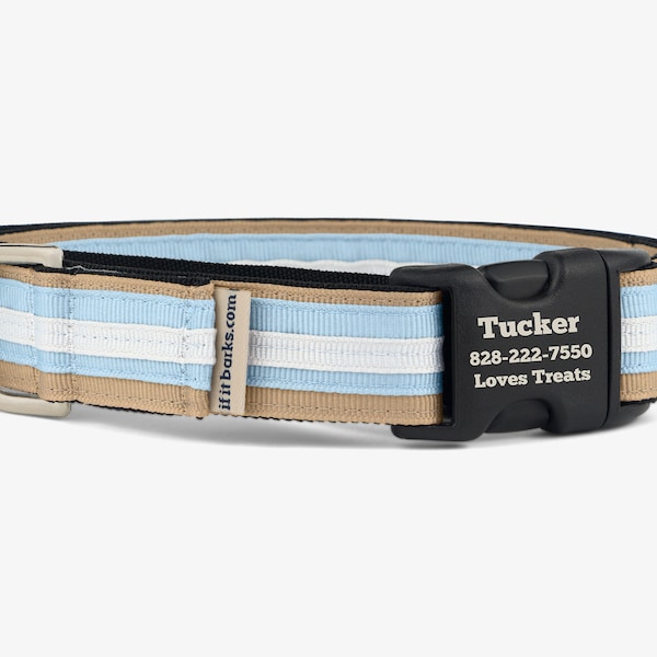 Martingale Dog Collar, Personalized, Khaki Blue White Tan Collar, Preppy Collar, Martingale Quick Release Buckle, Khaki Collar, Nantucket