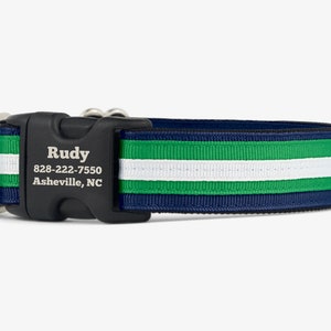 Custom Dog Collar,  Blue Green Pink Collar, Personalized Collar, Engraved Dog Collar, Quick Release Collars, Comfortable Dog Collars, Rugby