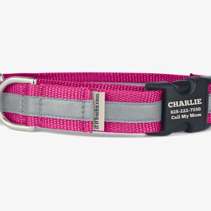 Custom Reflective Martingale Collar, Personalized Dog ID, No Slip, Quick Release Buckle, Pink Webbing Training Collar, Visibility, Raspberry