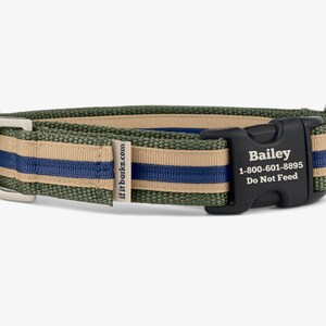Stripe Martingale Dog Collar, Personalized, Olive Drab Khaki Collar, No Slip Dog Collar, Quick Release Buckle, Webbing Collar, Hiker
