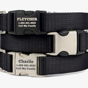Collare per cani personalizzato, collare per cani personalizzato, collare per cani inciso, collare per cuccioli in fettuccia, targhetta per cani personalizzata, regali per cani, accessori per cani, nero