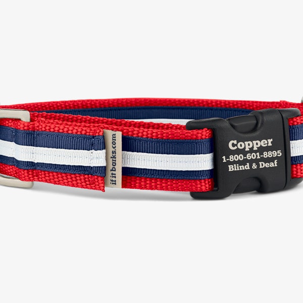 Stripe Martingale Dog Collar, Personalized, Red White Blue Collar, No Slip Dog Collar, Quick Release Buckle, Webbing Collar, Brave