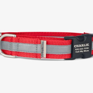 Custom Reflective Martingale Collar, Personalized Dog ID, No Slip, Quick Release Buckle, Webbing Training Collar, High Visibility, Light Red