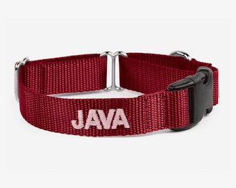 Embroidered Martingale, Personalized Collar, Classic Dog Collar, Quick Release Collar, Webbing Dog Collar, Unique Custom Collar, Dark Red
