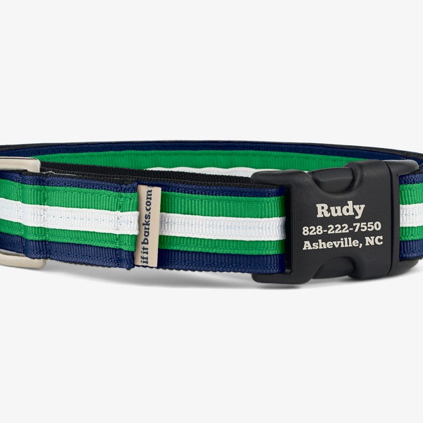 Stripe Martingale Dog Collar, Personalized, Navy Green Preppy Collar, No Slip Dog Collar, Quick Release Buckle, Comfortable Collar, Rugby