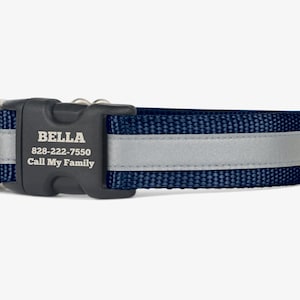 Reflective Dog Collar, Personalized Collar, Green Collar, Quick Release Collars, Webbing Dog Collar, High Visibility Collar, Navy Blue