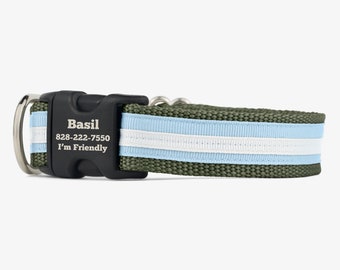 Custom Dog Collar,  Blue White Collar, Personalized Collar, Engraved Dog Collar, Quick Release Collars, Webbing Dog Collars, Basil