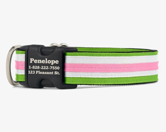 Custom Dog Collar,  Green Pink Collar, Personalized Collar, Engraved Dog Collar, Quick Release Collars, Comfortable Dog Collars, Penelope