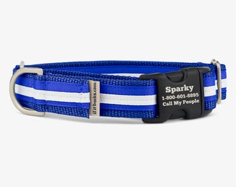 Stripe Martingale Dog Collar, Personalized, Blue White Collar, No Slip, Boy Dog Collar, Quick Release Buckle, Webbing Collar, Devil