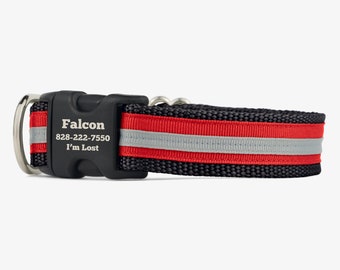 Custom Dog Collar, Black Red Collar, Personalized Collar, Engraved Dog Collar, Quick Release Collars, Webbing Dog Collars, Falcon