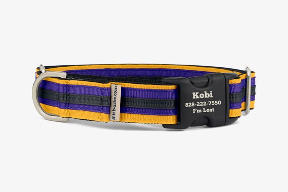 Stripe Martingale Dog Collar Personalized Gold Black Purple