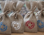 Small Rustic Hessian Burlap Marvel's Captain America Shield Geek Chic Wedding Party Gift Favour Bags Pouches W9 x H15cm(3.5