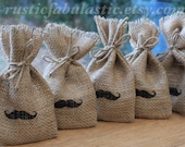 Small Rustic Hessian Burlap Wedding Party Gift Favour Bags Pouches With Tiny Moustache W9 x H15cm (3.5" x 6")