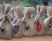 Small Rustic Hessian Burlap Marvel's Spider-Man Geek Comic Book Wedding Birthday Party Gift Bags Pouches W9 x H15cm (3.5