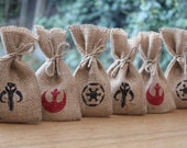 Small Hessian Burlap Star Wars Rebel Alliance Imperial Crest Boba Fett Mandalorian Skull Sci-Fi Geek Wedding Favour Bags W9xH15cm(3.5" x 6")