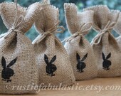 Small Rustic Hessian Burlap Easter Playboy Bunny Wedding Party Gift Favour Bags Pouches W9 x H15cm (3.5" x 6")