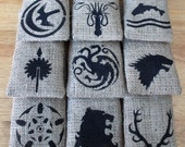 Small Hessian Burlap Game of Thrones House Sigils Wedding Party Gift Favour Bags Pouches W9 x H15cm(3.5" x 6")