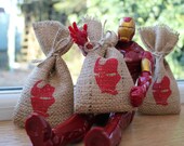 Small Rustic Hessian Burlap Marvel's Iron Man Geek Comic Book Wedding Birthday Party Gift Bags Pouches W9 x H15cm (3.5