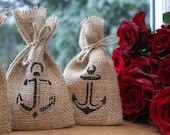 100 x Small Rustic Hessian Burlap Nautical Helms Anchors Wedding Party Gift Favour Bags Pouches W9 x H15cm (3.5" x 6")