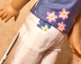 18 inch doll clothing/white capris and blue top