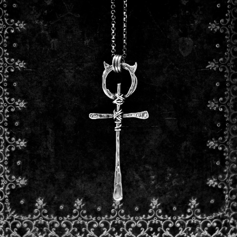 Witch Sterling Silver Cross Necklace Feminist necklace Hammered Style Pendant La Femme R\u00e9volt\u00e9e Alternative Gothic Silver Wire Pendant