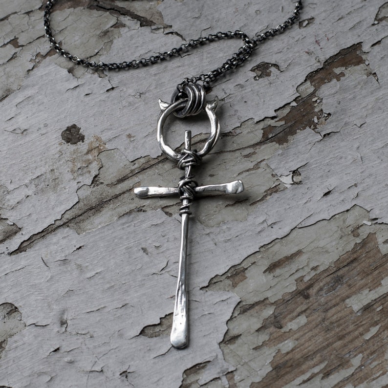 Witch Sterling Silver Cross Necklace Feminist necklace Hammered Style Pendant La Femme R\u00e9volt\u00e9e Alternative Gothic Silver Wire Pendant