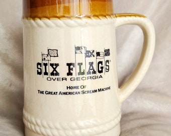 Vintage Six Flags Over Georgia ceramic souvenir beer mug