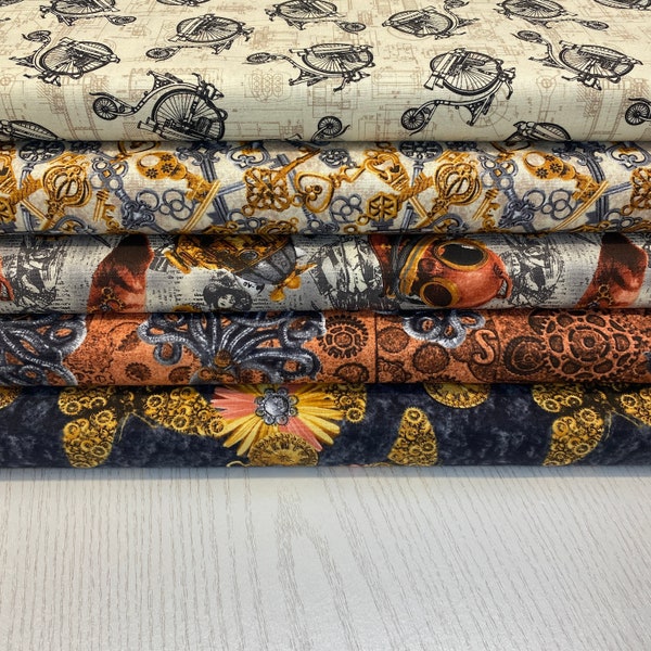 Steampunk Cotton Fat Quarter Bundle, Riley Blake Fabrics