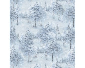 Givre des bois, arbres des bois bleus, tissu en coton par Wilmington Fabrics