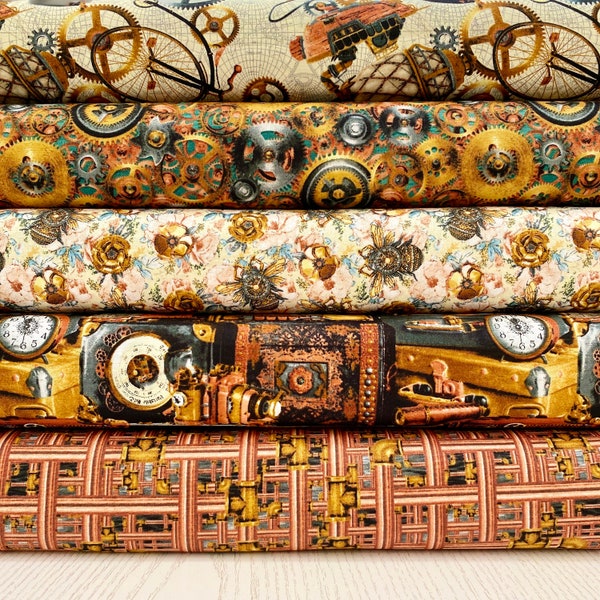 Steampunk Bees and Motifs Quilting Fabric Bundle