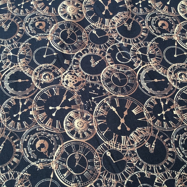 Steampunk Clocks, Vintage, pocket watch, antique, cotton, fabric, metre, yard