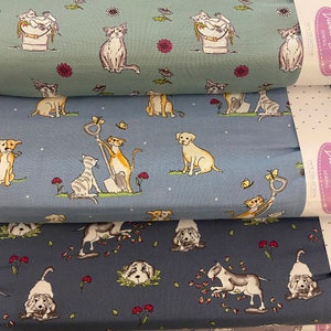 Pets, Organic Cotton Fabric from Debbie Shore, Daschunds, Cats, Gift for Pet Lovers