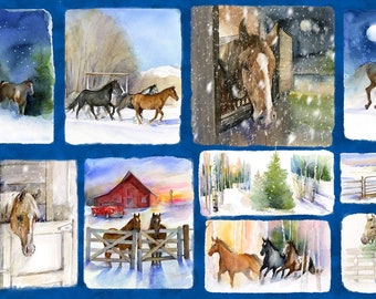 Snowfall on the Range, Patchwork Panel, Wild Horses, Cotton Fabric