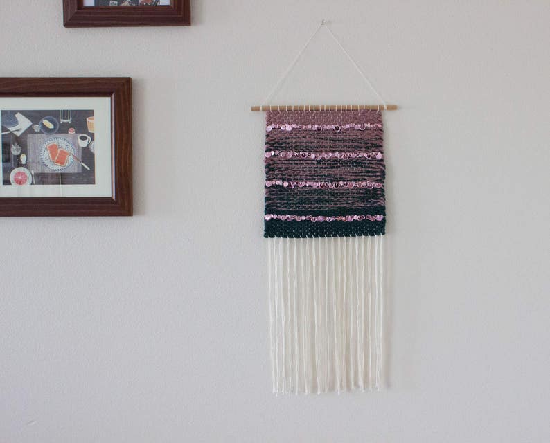 Handwoven Wall Hanging Mauve Pink Teal Cream Etsy