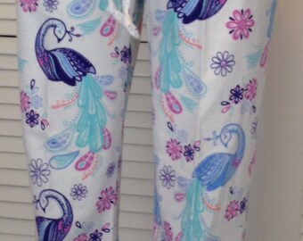 Peacocks on white background flannel pajama pant