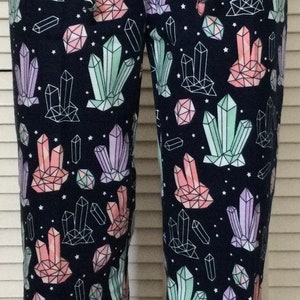 Flannel pajama pants for women/Crystals on navy blue background