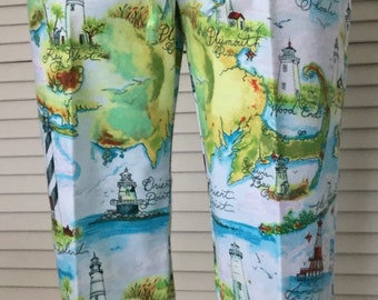 Lighthouse theme on white background flannel pajama pant