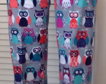 Owls on gray background flannel pajama pant