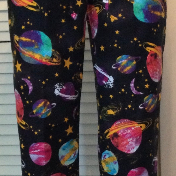 Flannel pajama pants for women/Size medium/30" inseams/Planets in outer space on black background