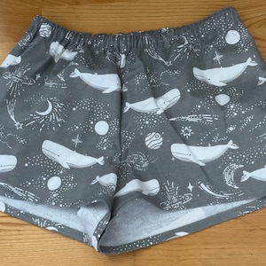 Whales on gray background flannel sleep shorts