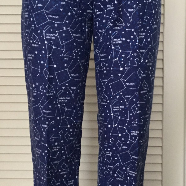 S/33 Zodiac sky on navy blue background flannel pajama pants