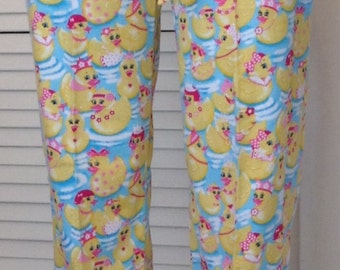 Yellow ducks on blue background flannel pajama pant