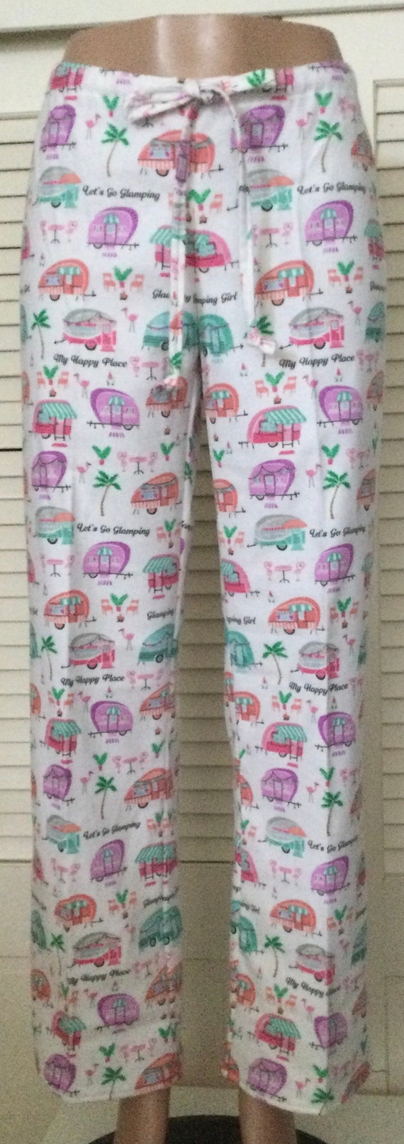 Flannel Pajama Pants for Women/size Small/29.5 Inseams/glamping/camping  Theme on White Background 