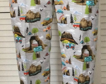 Flannel pajama pants for women/Size small/30" inseams/Camping theme on beige background