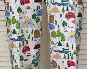 Flannel pajama pants for women/Campers, Camping theme on white background