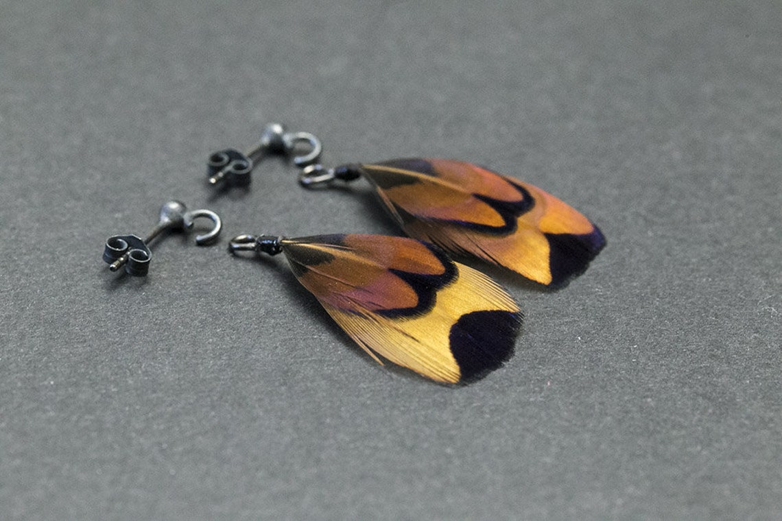 Mens earrings Men's jewelry Feather earrings for Men Black Etsy
