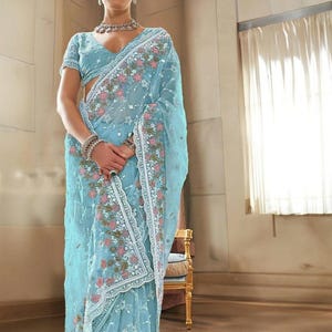 Designer Saree, Heavy Embroidery Saree,Hand Made Saree,Designer Wedding Collection,Embroidered Border, Indian Wedding Silk saree Party Wear